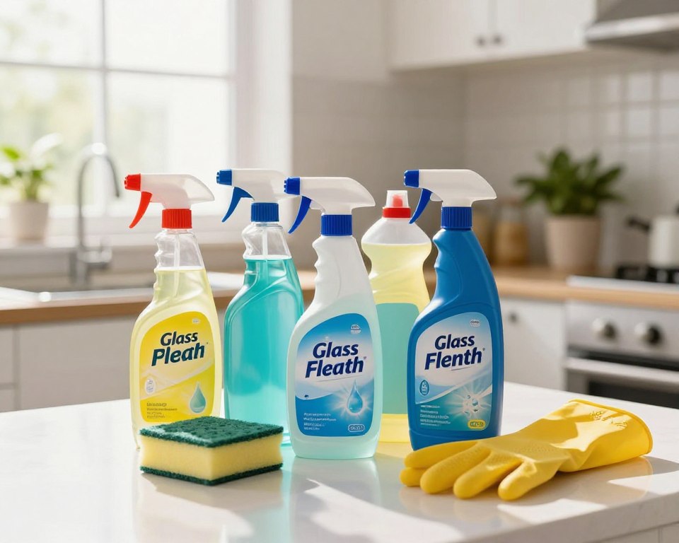 A neat arrangement of various cleaning products prominently displayed on a kitchen counter, focusing on traditional cleaners such as bleach, glass cleaner, and multi-surface sprays. The foreground features a spray bottle with a bright label, a sponge, and a pair of rubber gloves. In the middle ground, a sparkling, modern kitchen is visible, with sunlight streaming in through a window, creating a fresh and airy atmosphere. In the background, there’s a potted plant, emphasizing a wholesome home environment. The lighting is soft and warm, ideal for conveying safety and cleanliness. The overall mood feels clean and cautionary, inviting viewers to reflect on respiratory health without overwhelming them with clutter. A neat arrangement of various cleaning products prominently displayed on a kitchen counter, focusing on traditional cleaners such as bleach, glass cleaner, and multi-surface sprays. The foreground features a spray bottle with a bright label, a sponge, and a pair of rubber gloves. In the middle ground, a sparkling, modern kitchen is visible, with sunlight streaming in through a window, creating a fresh and airy atmosphere. In the background, there’s a potted plant, emphasizing a wholesome home environment. The lighting is soft and warm, ideal for conveying safety and cleanliness. The overall mood feels clean and cautionary, inviting viewers to reflect on respiratory health without overwhelming them with clutter.