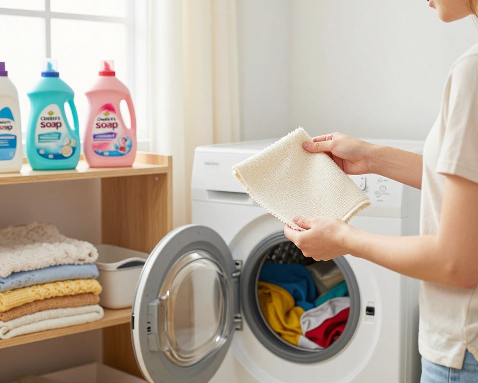 A bright, well-lit laundry room with shelves neatly stocked with various fabric care products, including Charley’s Soap and traditional US detergents. In the foreground, a person wearing modest casual clothing carefully inspects a clean fabric swatch, showcasing the texture and quality of the material under soft natural light. The middle ground features a washing machine with an open lid, revealing a colorful load of laundry, emphasizing the harmony of different fabrics. In the background, window light filters through sheer curtains, creating a warm, inviting atmosphere. The scene conveys a sense of care and attention towards fabric maintenance, highlighting user experiences in long-term cleaning practices. The overall mood is informative and positive, focusing on the gentle treatment of textiles. A bright, well-lit laundry room with shelves neatly stocked with various fabric care products, including Charley’s Soap and traditional US detergents. In the foreground, a person wearing modest casual clothing carefully inspects a clean fabric swatch, showcasing the texture and quality of the material under soft natural light. The middle ground features a washing machine with an open lid, revealing a colorful load of laundry, emphasizing the harmony of different fabrics. In the background, window light filters through sheer curtains, creating a warm, inviting atmosphere. The scene conveys a sense of care and attention towards fabric maintenance, highlighting user experiences in long-term cleaning practices. The overall mood is informative and positive, focusing on the gentle treatment of textiles.
