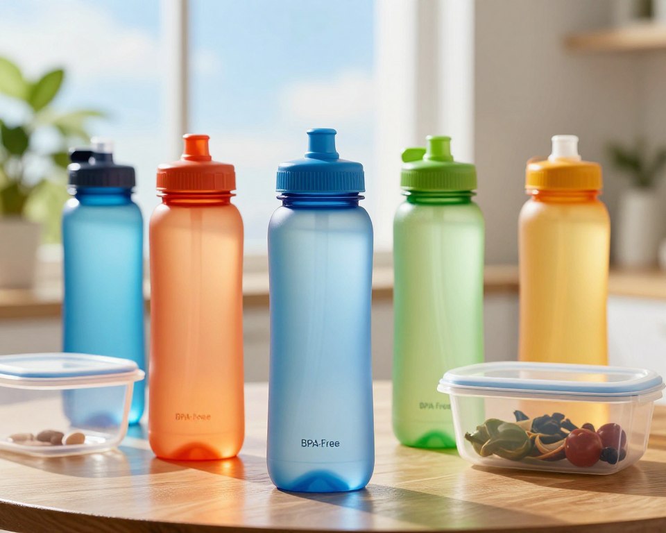 A clear, close-up view of BPA-Free Tritan plastic items, showcasing a variety of sleek water bottles and food containers in vibrant colors, arranged on a polished wooden table. The foreground highlights the smooth, tinted surfaces and ergonomic designs of the Tritan products, reflecting light to emphasize their clarity and resilience. In the middle, a bright, natural light source illuminates the scene, enhancing the plastic’s optical properties and showcasing its crystal-like appearance. The background features a softly blurred eco-friendly environment, suggesting outdoor sustainability, with green plants and a blue sky visible through a window. The overall mood is fresh and safe, emphasizing the modernity and safety of BPA-Free Tritan plastic in daily life, inviting viewers to appreciate its innovative design. A clear, close-up view of BPA-Free Tritan plastic items, showcasing a variety of sleek water bottles and food containers in vibrant colors, arranged on a polished wooden table. The foreground highlights the smooth, tinted surfaces and ergonomic designs of the Tritan products, reflecting light to emphasize their clarity and resilience. In the middle, a bright, natural light source illuminates the scene, enhancing the plastic’s optical properties and showcasing its crystal-like appearance. The background features a softly blurred eco-friendly environment, suggesting outdoor sustainability, with green plants and a blue sky visible through a window. The overall mood is fresh and safe, emphasizing the modernity and safety of BPA-Free Tritan plastic in daily life, inviting viewers to appreciate its innovative design.