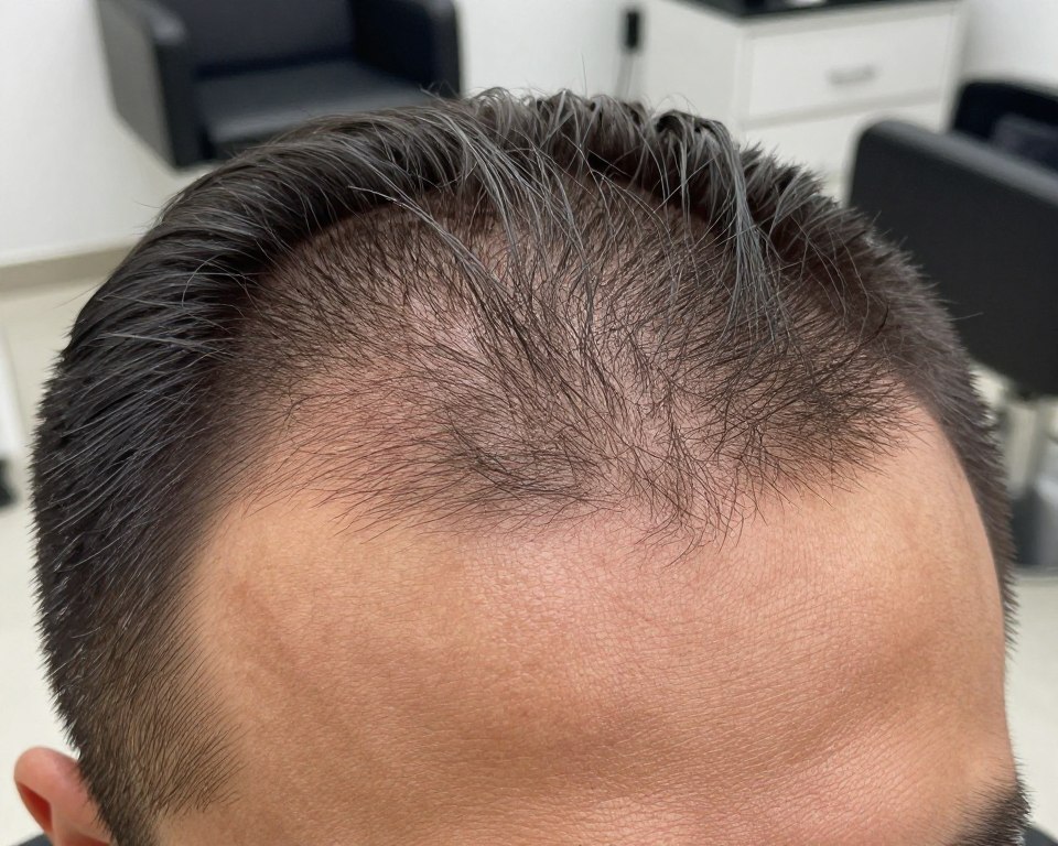 A close-up view of a human scalp showing the cumulative effects of repeated PPD (p-phenylenediamine) exposure. In the foreground, intricate details of hair follicles and skin texture are visible, with visible signs of irritation and discoloration. The middle layer features a realistic representation of hair dyed in various shades, indicating past dyeing processes. The background includes a softly blurred salon setting, enhancing the focus on the scalp. The lighting is soft and natural, casting gentle shadows that highlight the scalp's condition. The atmosphere conveys concern and curiosity, reflecting the topic's seriousness without being overly dramatic.