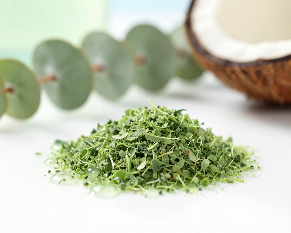 A close-up view of vibrant green plant-based surfactants, depicted as liquid droplets on a smooth, white surface, reflecting natural light. The foreground features intricate details of the surfactants with a soft focus, showcasing their organic textures and colors, emphasizing their eco-friendly nature. In the middle ground, subtle elements like eucalyptus leaves and coconut husk accents are arranged artistically, symbolizing their natural origins. The background is softly blurred with gentle greens and earth tones, creating an inviting and clean atmosphere. The lighting is bright yet soft, reminiscent of natural daylight, evoking a sense of purity and environmental consciousness, perfect for illustrating the concept of non-toxic, petrochemical-free cleaning agents. A close-up view of vibrant green plant-based surfactants, depicted as liquid droplets on a smooth, white surface, reflecting natural light. The foreground features intricate details of the surfactants with a soft focus, showcasing their organic textures and colors, emphasizing their eco-friendly nature. In the middle ground, subtle elements like eucalyptus leaves and coconut husk accents are arranged artistically, symbolizing their natural origins. The background is softly blurred with gentle greens and earth tones, creating an inviting and clean atmosphere. The lighting is bright yet soft, reminiscent of natural daylight, evoking a sense of purity and environmental consciousness, perfect for illustrating the concept of non-toxic, petrochemical-free cleaning agents.