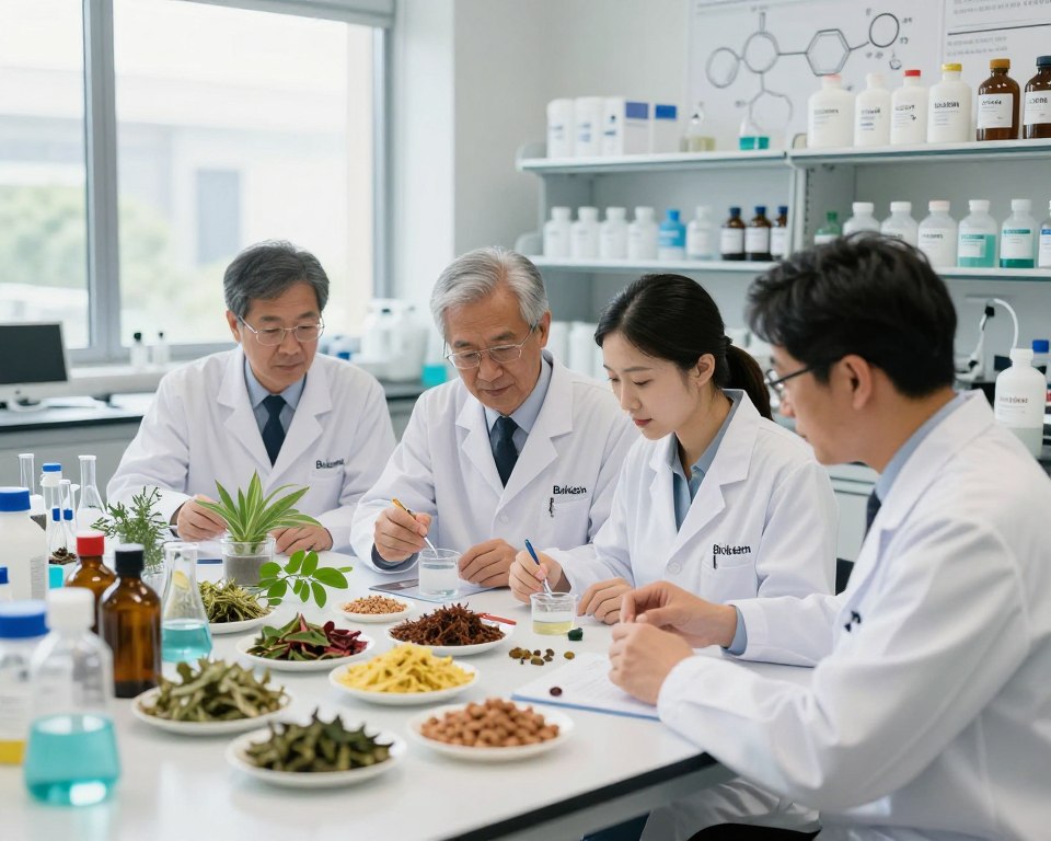 A serene and organized laboratory setting in the foreground, showcasing scientists in professional business attire collaborating over Biokleen product formulations. The middle ground features a detailed table filled with natural ingredients like plant extracts, essential oils, and organic compounds, symbolizing the commitment to eco-friendly and non-toxic formulas. The background includes shelves with Biokleen products and illustrations of chemical structures that emphasize the absence of petrochemicals and toxins. Soft, natural lighting flows through large windows, creating a bright and inviting atmosphere. The scene conveys a mood of innovation and eco-consciousness, reflecting the philosophy of sustainable cleaning solutions. Capture the image with a slightly elevated angle, focusing on the interaction between scientists and the natural elements of the formulations. A serene and organized laboratory setting in the foreground, showcasing scientists in professional business attire collaborating over Biokleen product formulations. The middle ground features a detailed table filled with natural ingredients like plant extracts, essential oils, and organic compounds, symbolizing the commitment to eco-friendly and non-toxic formulas. The background includes shelves with Biokleen products and illustrations of chemical structures that emphasize the absence of petrochemicals and toxins. Soft, natural lighting flows through large windows, creating a bright and inviting atmosphere. The scene conveys a mood of innovation and eco-consciousness, reflecting the philosophy of sustainable cleaning solutions. Capture the image with a slightly elevated angle, focusing on the interaction between scientists and the natural elements of the formulations.