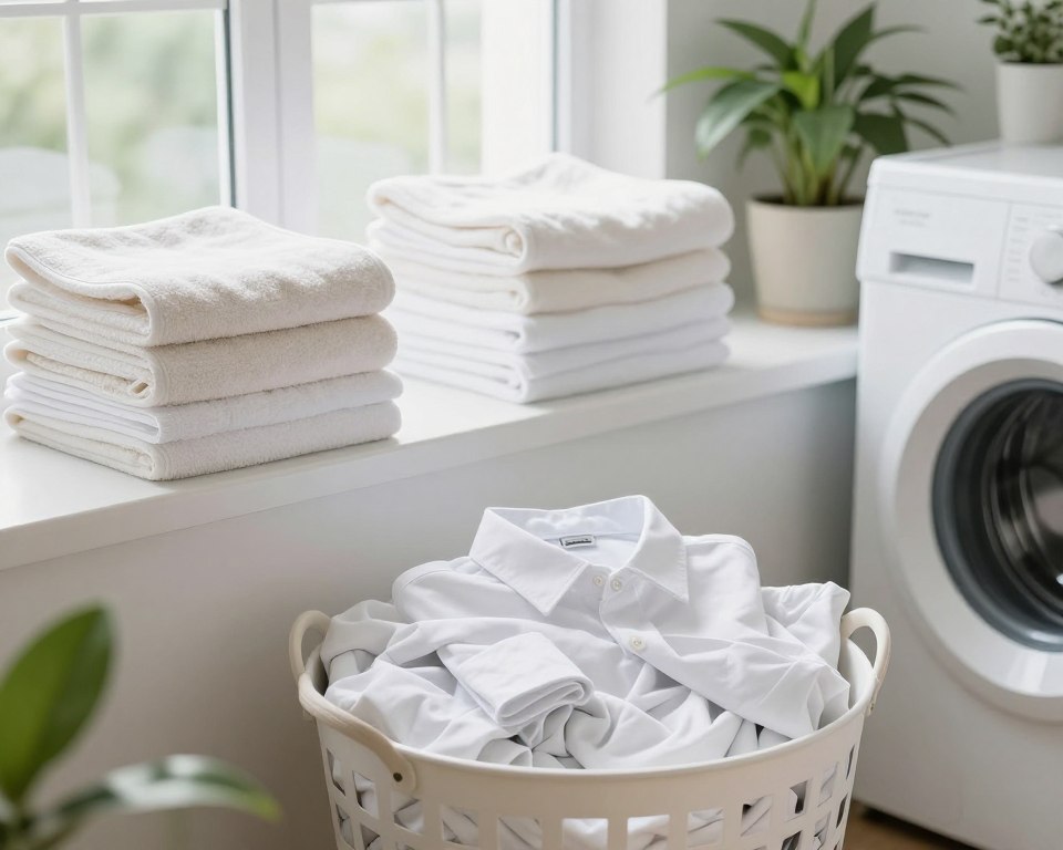 A serene laundry room featuring neatly folded stacks of pristine, fragrance-free laundry, such as soft towels and crisp white cotton shirts. In the foreground, a large basket filled with freshly laundered clothes is placed beside a sleek, eco-friendly washing machine. The middle ground showcases a window with natural light flooding the room, illuminating the laundry and highlighting the absence of artificial fragrances. In the background, there are potted green plants, symbolizing freshness and purity, and a subtle, soft color palette of whites and light greens to evoke a clean, toxin-free atmosphere. The lighting is bright yet gentle, creating a calm and inviting environment, while the angle is a slightly elevated view, capturing the organized and harmonious space. A serene laundry room featuring neatly folded stacks of pristine, fragrance-free laundry, such as soft towels and crisp white cotton shirts. In the foreground, a large basket filled with freshly laundered clothes is placed beside a sleek, eco-friendly washing machine. The middle ground showcases a window with natural light flooding the room, illuminating the laundry and highlighting the absence of artificial fragrances. In the background, there are potted green plants, symbolizing freshness and purity, and a subtle, soft color palette of whites and light greens to evoke a clean, toxin-free atmosphere. The lighting is bright yet gentle, creating a calm and inviting environment, while the angle is a slightly elevated view, capturing the organized and harmonious space.