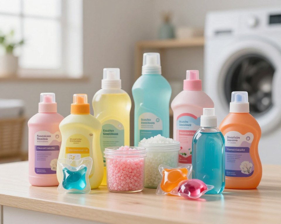 A visually appealing arrangement of various laundry scent boosters in their packaging, prominently displaying a variety of colorful bottles and containers. In the foreground, focus on a few intriguing shapes of packaging, like sleek modern bottles and vibrant pods. The middle ground features a softly blurred array of different types of boosters, such as granules, beads, and liquid concentrates, in various pastel and bright colors. The background includes a cozy laundry room setting with soft, warm lighting accentuating the scents, and perhaps a window with natural light filtering through, reflecting a clean and fresh atmosphere. Use a shallow depth of field to emphasize the products while creating a calm, inviting mood perfect for understanding laundry scent boosters. A visually appealing arrangement of various laundry scent boosters in their packaging, prominently displaying a variety of colorful bottles and containers. In the foreground, focus on a few intriguing shapes of packaging, like sleek modern bottles and vibrant pods. The middle ground features a softly blurred array of different types of boosters, such as granules, beads, and liquid concentrates, in various pastel and bright colors. The background includes a cozy laundry room setting with soft, warm lighting accentuating the scents, and perhaps a window with natural light filtering through, reflecting a clean and fresh atmosphere. Use a shallow depth of field to emphasize the products while creating a calm, inviting mood perfect for understanding laundry scent boosters.