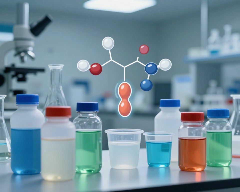 A visually striking depiction of the effects of plastic containers on hormones. In the foreground, an array of plastic containers sits on a laboratory table, some filled with various liquids. In the middle, a cross-section illustration showcases hormone molecules interacting with chemical structures resembling those found in plastics, emphasizing their potential disruption of hormonal functions. The background features a soft-focus laboratory setting with glassware and scientific equipment, bathed in cool, sterile lighting. Use a wide-angle lens to capture the depth of the scene, creating an informative yet intriguing atmosphere. The overall mood should evoke a sense of caution and scientific inquiry, highlighting the link between plastic contamination and hormonal health. The colors should be cool tones, predominantly blues and greens, to reflect a clinical environment. A visually striking depiction of the effects of plastic containers on hormones. In the foreground, an array of plastic containers sits on a laboratory table, some filled with various liquids. In the middle, a cross-section illustration showcases hormone molecules interacting with chemical structures resembling those found in plastics, emphasizing their potential disruption of hormonal functions. The background features a soft-focus laboratory setting with glassware and scientific equipment, bathed in cool, sterile lighting. Use a wide-angle lens to capture the depth of the scene, creating an informative yet intriguing atmosphere. The overall mood should evoke a sense of caution and scientific inquiry, highlighting the link between plastic contamination and hormonal health. The colors should be cool tones, predominantly blues and greens, to reflect a clinical environment.