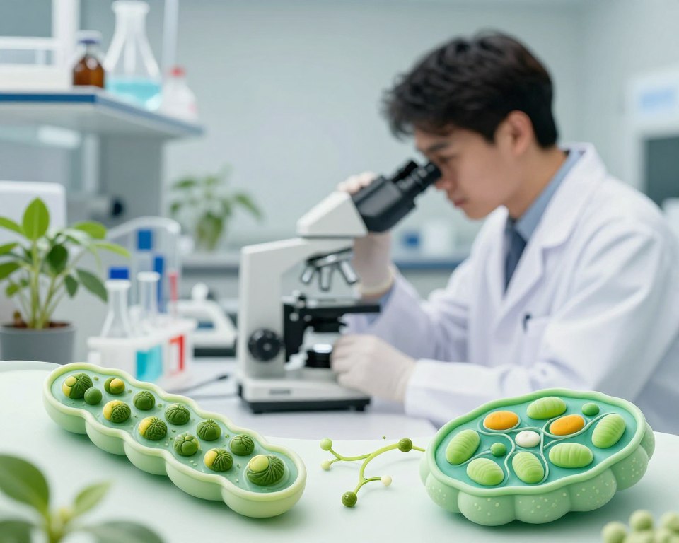 A visually striking illustration of biological mechanisms related to glyphosate, set against a soft-focus laboratory environment. In the foreground, detailed depictions of plant cells and their chloroplasts, showcasing the intricacies of photosynthesis and herbicide interaction. In the middle ground, a researcher in a lab coat, observing samples under a microscope, portrayed in professional attire, highlighting the scientific approach to studying glyphosate effects. In the background, blurred shelves lined with lab equipment and plants, creating an atmosphere of inquiry and discovery. Natural, diffused lighting enhances clarity and focus, animating the different cellular structures. The overall mood is one of curiosity and educational exploration, emphasizing the importance of understanding biological responses in an engaging manner. A visually striking illustration of biological mechanisms related to glyphosate, set against a soft-focus laboratory environment. In the foreground, detailed depictions of plant cells and their chloroplasts, showcasing the intricacies of photosynthesis and herbicide interaction. In the middle ground, a researcher in a lab coat, observing samples under a microscope, portrayed in professional attire, highlighting the scientific approach to studying glyphosate effects. In the background, blurred shelves lined with lab equipment and plants, creating an atmosphere of inquiry and discovery. Natural, diffused lighting enhances clarity and focus, animating the different cellular structures. The overall mood is one of curiosity and educational exploration, emphasizing the importance of understanding biological responses in an engaging manner.