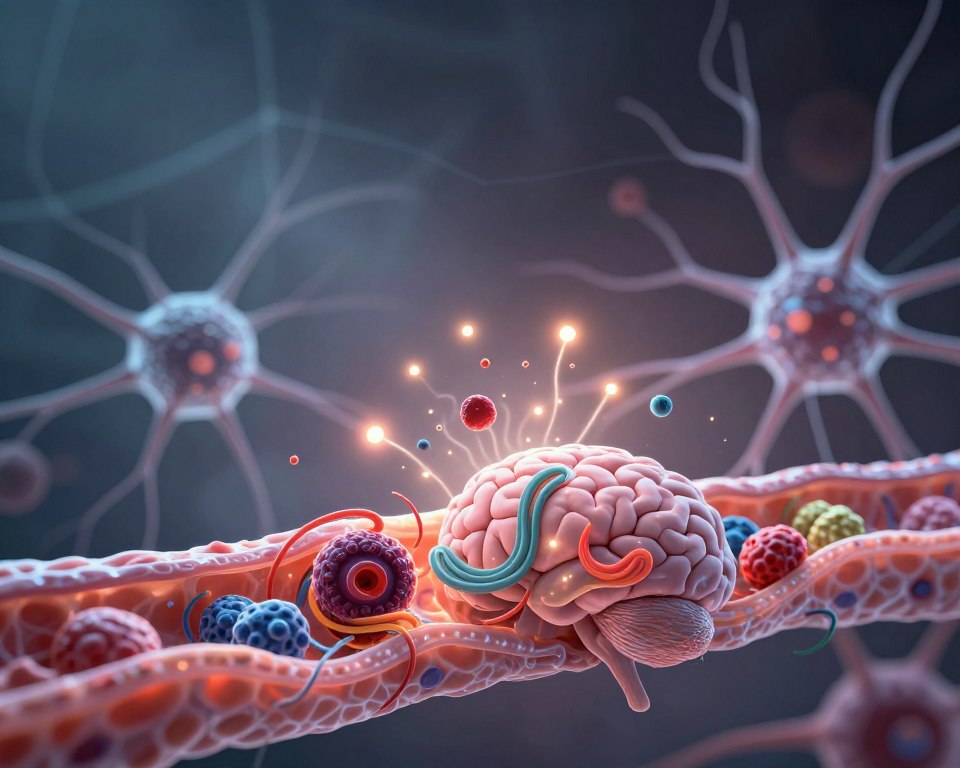 A visually striking representation of neurotoxicity affecting the blood-brain barrier, set against a semi-transparent, abstract backdrop of neural networks and synaptic connections. In the foreground, an intricate depiction of the blood-brain barrier, illustrated as a protective, ethereal membrane, is being challenged by toxic substances represented as swirling, vibrant colors. The middle ground features microscopic illustrations of neurons reacting to the onslaught, with glowing signals of neuroactivity creating a sense of urgency. The background fades into a dark, moody gradient, suggesting the depth of the brain, illuminated with soft, diffused lighting to evoke a somber yet scientifically intriguing atmosphere. The composition should focus on a dynamic interplay of light and shadow, emphasizing the critical biological processes at work.