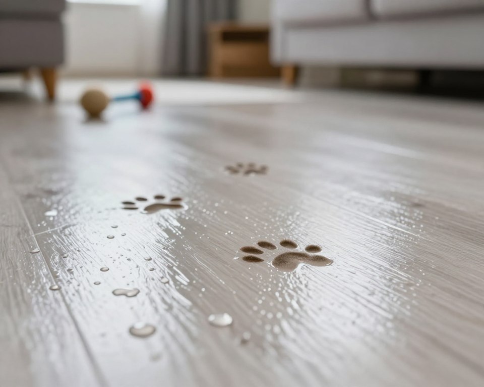 A close-up view of a floor with visible shiny, hazardous substances that resemble cleaning chemicals, creating a sense of danger for cats. The foreground features a glossy, wet floor with droplets reflecting light, emphasizing a sense of alertness and urgency. In the middle ground, cautiously placed cat paw prints suggest a feline's recent exploration in hazardous areas. The background includes a slightly blurred home environment, hinting at a living room with scattered cat toys and a cozy atmosphere, but the focus remains on the toxins. The lighting is bright and clinical, creating a stark contrast between the clean space and the potential danger. The overall mood conveys seriousness and caution, highlighting the urgent nature of the situation without any human presence. A close-up view of a floor with visible shiny, hazardous substances that resemble cleaning chemicals, creating a sense of danger for cats. The foreground features a glossy, wet floor with droplets reflecting light, emphasizing a sense of alertness and urgency. In the middle ground, cautiously placed cat paw prints suggest a feline's recent exploration in hazardous areas. The background includes a slightly blurred home environment, hinting at a living room with scattered cat toys and a cozy atmosphere, but the focus remains on the toxins. The lighting is bright and clinical, creating a stark contrast between the clean space and the potential danger. The overall mood conveys seriousness and caution, highlighting the urgent nature of the situation without any human presence.