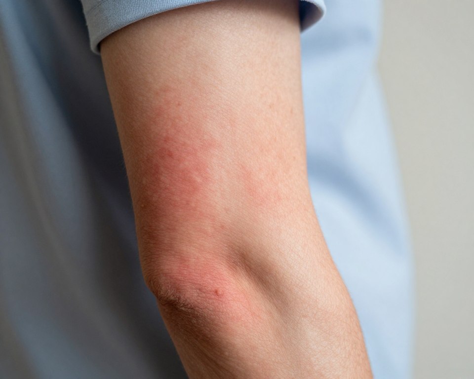 A close-up view of a human forearm displaying a detergent allergy rash, with red, inflamed patches and small, raised welts. The skin texture is prominently visible, highlighting the irritation and discomfort. Ensure the person is dressed in a modest, professional shirt, with their arm positioned against a neutral, softly lit background that emphasizes the skin condition. The lighting should be natural and even to clearly showcase the rash without harsh shadows. The overall atmosphere should convey a sense of concern and empathy, focusing on the physical manifestation of the allergy without additional distractions. A close-up view of a human forearm displaying a detergent allergy rash, with red, inflamed patches and small, raised welts. The skin texture is prominently visible, highlighting the irritation and discomfort. Ensure the person is dressed in a modest, professional shirt, with their arm positioned against a neutral, softly lit background that emphasizes the skin condition. The lighting should be natural and even to clearly showcase the rash without harsh shadows. The overall atmosphere should convey a sense of concern and empathy, focusing on the physical manifestation of the allergy without additional distractions.
