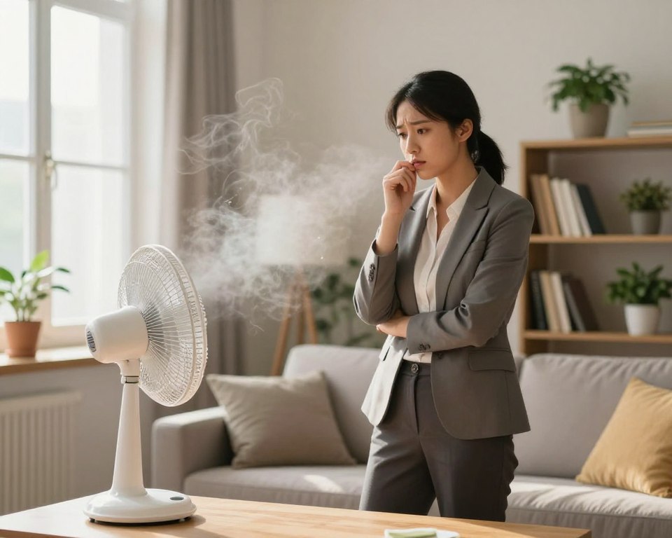 A serene indoor scene depicting the health effects of inhaling residual cleaning fumes. In the foreground, a clean, well-organized living room with a faint haze of cleaning product fumes linger in the air, subtly illuminated by soft, warm lighting from a nearby window. In the middle ground, a concerned individual dressed in professional attire is gently wafting the air with a small fan, looking thoughtful and cautious about the cleanliness of their surroundings. The background features a tidy bookshelf and potted plants, emphasizing a clean but slightly overzealous cleaning environment. The overall mood is one of awareness and caution, with the soft lighting creating a sense of care and safety, highlighting the importance of healthy living spaces. A serene indoor scene depicting the health effects of inhaling residual cleaning fumes. In the foreground, a clean, well-organized living room with a faint haze of cleaning product fumes linger in the air, subtly illuminated by soft, warm lighting from a nearby window. In the middle ground, a concerned individual dressed in professional attire is gently wafting the air with a small fan, looking thoughtful and cautious about the cleanliness of their surroundings. The background features a tidy bookshelf and potted plants, emphasizing a clean but slightly overzealous cleaning environment. The overall mood is one of awareness and caution, with the soft lighting creating a sense of care and safety, highlighting the importance of healthy living spaces.