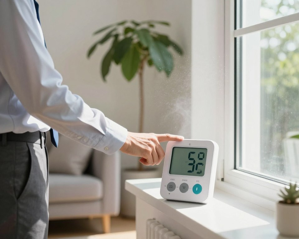 A well-lit indoor scene featuring a modern, clean living room after cleaning with chemicals. In the foreground, a person in professional business attire is cautiously opening a window, allowing fresh air to flow in. The middle ground showcases an air quality monitor displaying elevated pollutant levels, with a subtle glow indicating poor air quality. In the background, a houseplant is prominently placed, with its leaves drooping slightly, hinting at the impact of stale air. Natural sunlight streams in through the window, highlighting particles in the air, creating a sense of urgency. The overall mood is one of concern and the need for freshness, encapsulating the importance of ventilation after chemical cleaning. A well-lit indoor scene featuring a modern, clean living room after cleaning with chemicals. In the foreground, a person in professional business attire is cautiously opening a window, allowing fresh air to flow in. The middle ground showcases an air quality monitor displaying elevated pollutant levels, with a subtle glow indicating poor air quality. In the background, a houseplant is prominently placed, with its leaves drooping slightly, hinting at the impact of stale air. Natural sunlight streams in through the window, highlighting particles in the air, creating a sense of urgency. The overall mood is one of concern and the need for freshness, encapsulating the importance of ventilation after chemical cleaning.